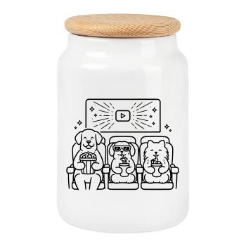 Cinéma de chiens Chiens au cinéma - Boîte à biscuits avec couvercle en bois - blanc - Devant