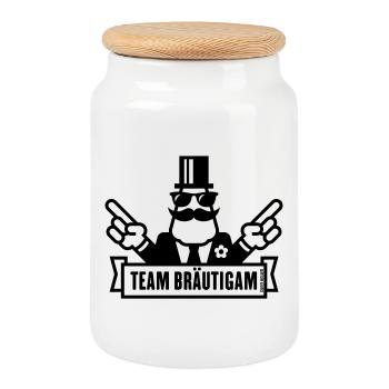 Team Bräutigam Handzeichen (Polterabend JGA / 1C) - Keksdose mit Holzdeckel - Weiß - Vorne