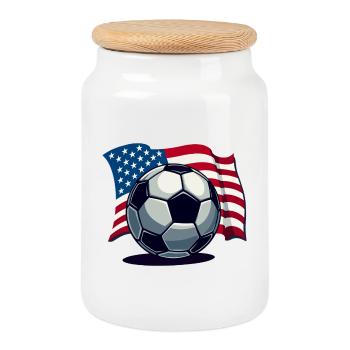 World Cup USA Soccer Soccer America Flag - Cookie Jar with Wooden Lid - white - Front