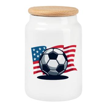 World Cup USA Soccer Soccer America Flag - Cookie Jar with Wooden Lid - white - Front
