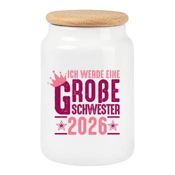 Je serai grande sœur grossesse 2026 - Boîte à biscuits avec couvercle en bois - blanc - Devant