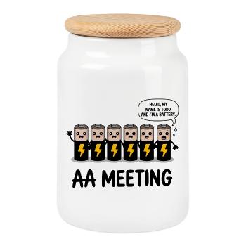 AA Meeting - Funny Anonymous Alcoholics T-Shirt - Cookie Jar with Wooden Lid - white - Front