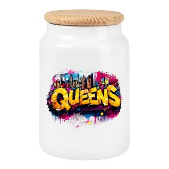 Queens Graffiti Skyline Color Explosion - Cookie Jar with Wooden Lid - white - Front