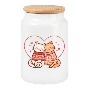 Cats Valentine's Day 67 Six Seven Funny Cute - Cookie Jar with Wooden Lid - white - Front