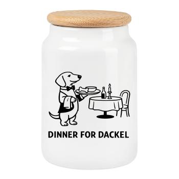 Dinner For Dackel - Keksdose mit Holzdeckel - Weiß - Vorne