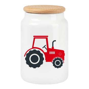 Farm tractor - Cookie Jar with Wooden Lid - white - Front