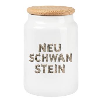 Neu Schwanstein Buchstaben aus Stein - Keksdose mit Holzdeckel - Weiß - Vorne