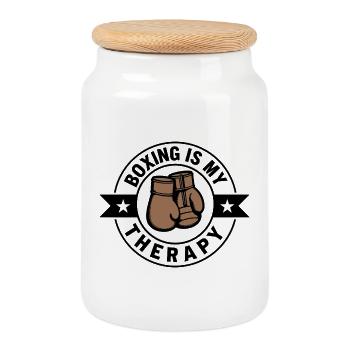 Boxing is my Therapy Boxen Sport Statement - Cookie Jar with Wooden Lid - white - Front
