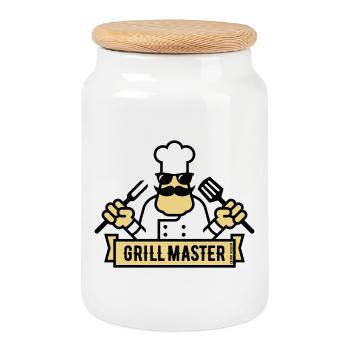 Grill Master (Grilling / Barbecue / BBQ / 3C) - Cookie Jar with Wooden Lid - white - Front
