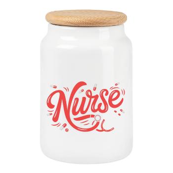 Stéthoscope à motif de soignant enregistré - Boîte à biscuits avec couvercle en bois - blanc - Devant