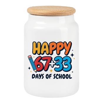 Joyeux 100 jours d’école - Boîte à biscuits avec couvercle en bois - blanc - Devant