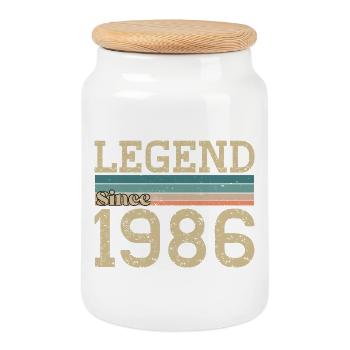 Legend since 1986 Anniversary 1986 Vintage - Cookie Jar with Wooden Lid - white - Front