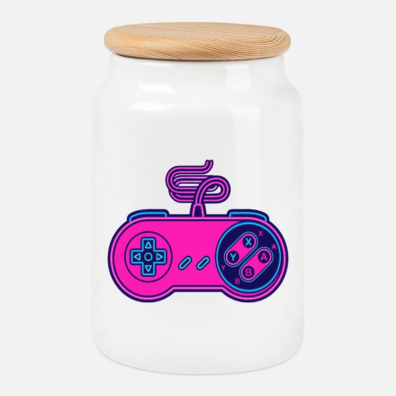 Retro-Pink-Neon-Controller - Keksdose mit Holzdeckel - Weiß