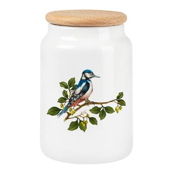 Colorful bird - Cookie Jar with Wooden Lid - white - Front