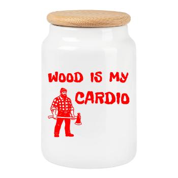 Le bois est mon cardio - Conception de la hache de bûcheron - Boîte à biscuits avec couvercle en bois - blanc - Devant