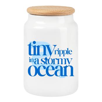 Tiny ripple in a stormy ocean (blue background) - Cookie Jar with Wooden Lid - white - Front
