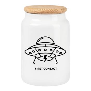 UFO First Contact Alien Lightning Vector - Cookie Jar with Wooden Lid - white - Front