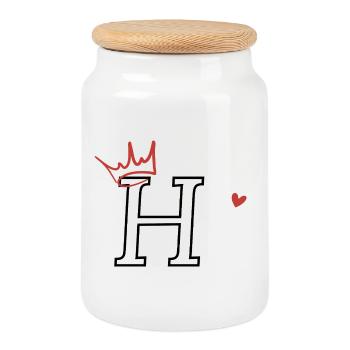 Buchstabe h Kronenherz - Keksdose mit Holzdeckel - Weiß - Vorne