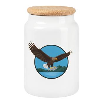 White-tailed eagle eagle - Cookie Jar with Wooden Lid - white - Front