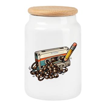 Salade de rubans rétro des années 80 - Boîte à biscuits avec couvercle en bois - blanc - Devant