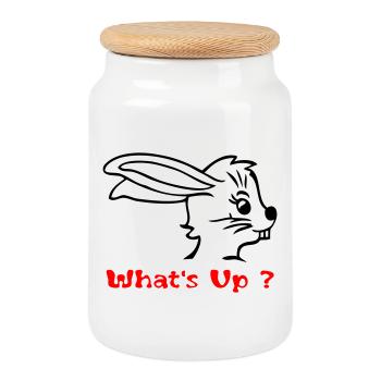 Rabbit in Easter stress - Cookie Jar with Wooden Lid - white - Front