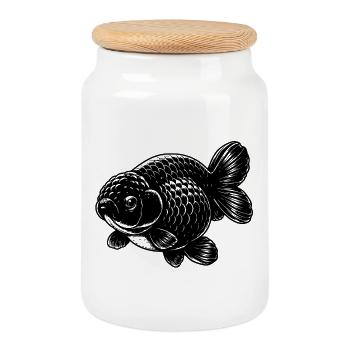 High Quality Black Ranchu Goldfish - Keksdose mit Holzdeckel - Weiß - Vorne