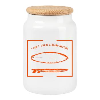 Surfing Board Meeting - Cookie Jar with Wooden Lid - white - Front