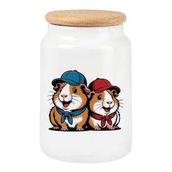 Amis cochons d’Inde mignons – Motif drôle d’animal - Boîte à biscuits avec couvercle en bois - blanc - Devant
