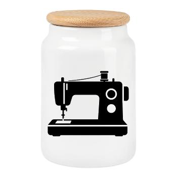 sewing machine - Cookie Jar with Wooden Lid - white - Front