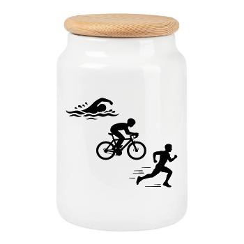 Triathlon Silhouette Triathlete - Boîte à biscuits avec couvercle en bois - blanc - Devant