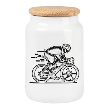 Motif emblématique du vélo de route - Boîte à biscuits avec couvercle en bois - blanc - Devant