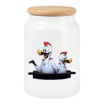 Seagull duo on jetty - Cookie Jar with Wooden Lid - white - Front