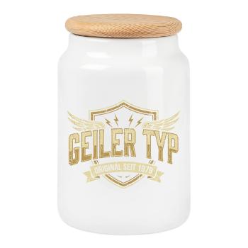 Guy 1979 – Birthday Vintage Coat of Arms - Cookie Jar with Wooden Lid - white - Front