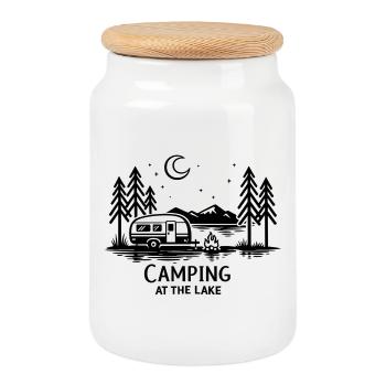 Moonlit Night Camping in the Forest - Cookie Jar with Wooden Lid - white - Front