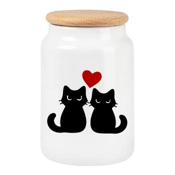 Katzen Verliebt Paar - Keksdose mit Holzdeckel - Weiß - Vorne