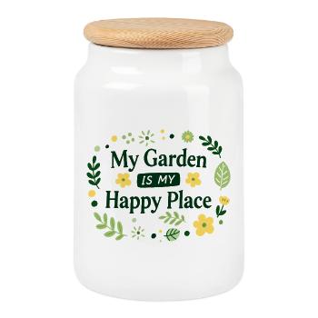 My Garden is my Happy Place für Hobbygärtner - Keksdose mit Holzdeckel - Weiß - Vorne