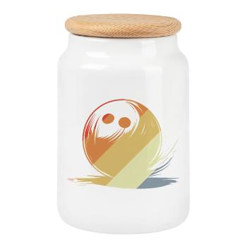 Bowling Zeichnung Retro Stil - Keksdose mit Holzdeckel - Weiß - Vorne
