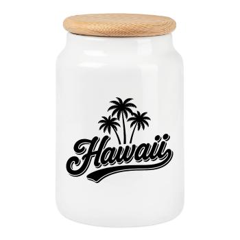 Hawaii Summer Vibes with Palm Trees and Sea - Cookie Jar with Wooden Lid - white - Front