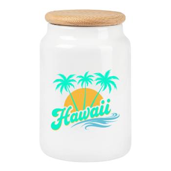Hawaii Summer Vibes with Palm Trees and Sea - Cookie Jar with Wooden Lid - white - Front