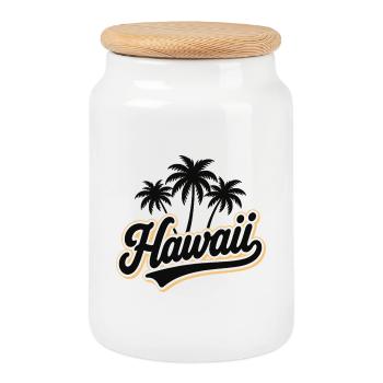 Hawaii Summer Vibes with Palm Trees and Sea - Cookie Jar with Wooden Lid - white - Front