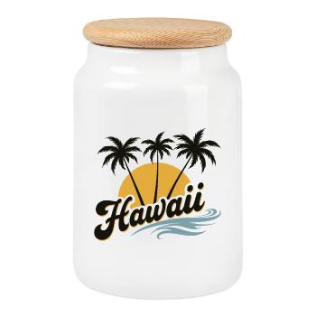 Hawaii Summer Vibes with Palm Trees and Sea - Cookie Jar with Wooden Lid - white - Front
