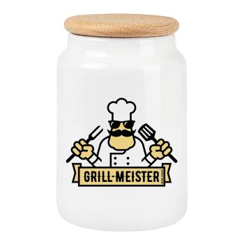 Grillmeister (Grill / Barbecue / BBQ / 3C) - Boîte à biscuits avec couvercle en bois - blanc - Devant
