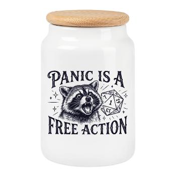 Panic is a Free Action – Raccoon D20 Design - Keksdose mit Holzdeckel - Weiß - Vorne