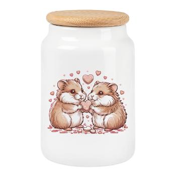 Kuschelherz Hamsterduo - Keksdose mit Holzdeckel - Weiß - Vorne