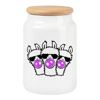 Three Llamas Bubblegum Sunglasses Squad Group Cute - Cookie Jar with Wooden Lid - white - Front
