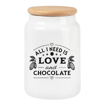 all i need is love and chocolate - Keksdose mit Holzdeckel - Weiß - Vorne
