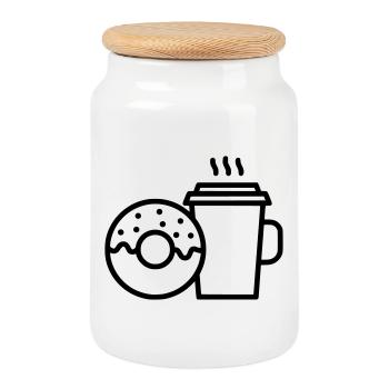 Donut et tasse de café - Boîte à biscuits avec couvercle en bois - blanc - Devant
