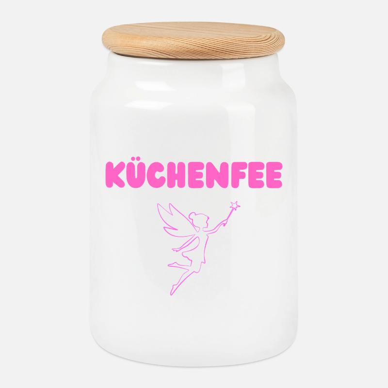 Kitchen Fairy - Cookie Jar with Wooden Lid - white