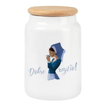 Dobre zajtšo! - Cookie Jar with Wooden Lid - white - Front