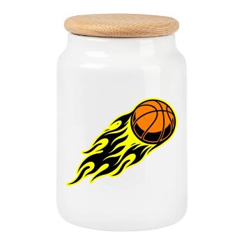 Basketball flame - Cookie Jar with Wooden Lid - white - Front